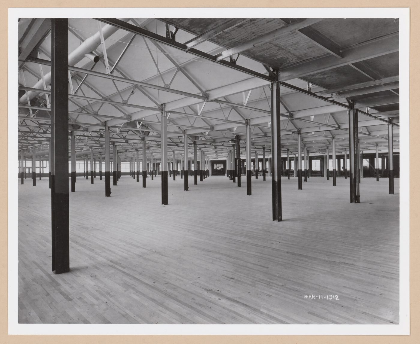Interior view of the Assembly [?] Building showing columns, Continental Motor Car Corporation Assembly Plant, East Jefferson Avenue, Detroit, Michigan
