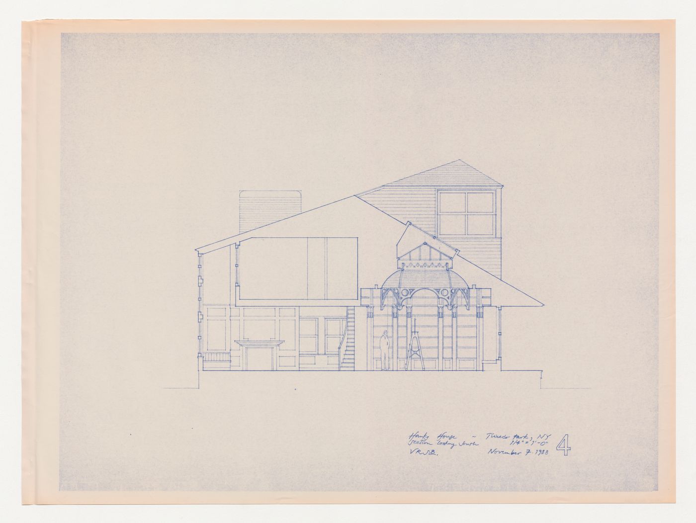 Section looking south for the Hanks-Paré Residence, Tuxedo Park, New York