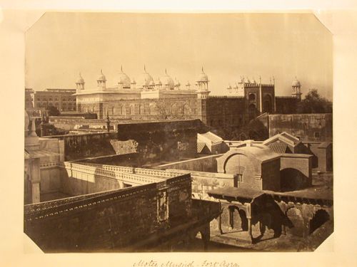 View of the Moti Masjid [Pearl Mosque] also showing buildings inside Agra Fort, Agra, India