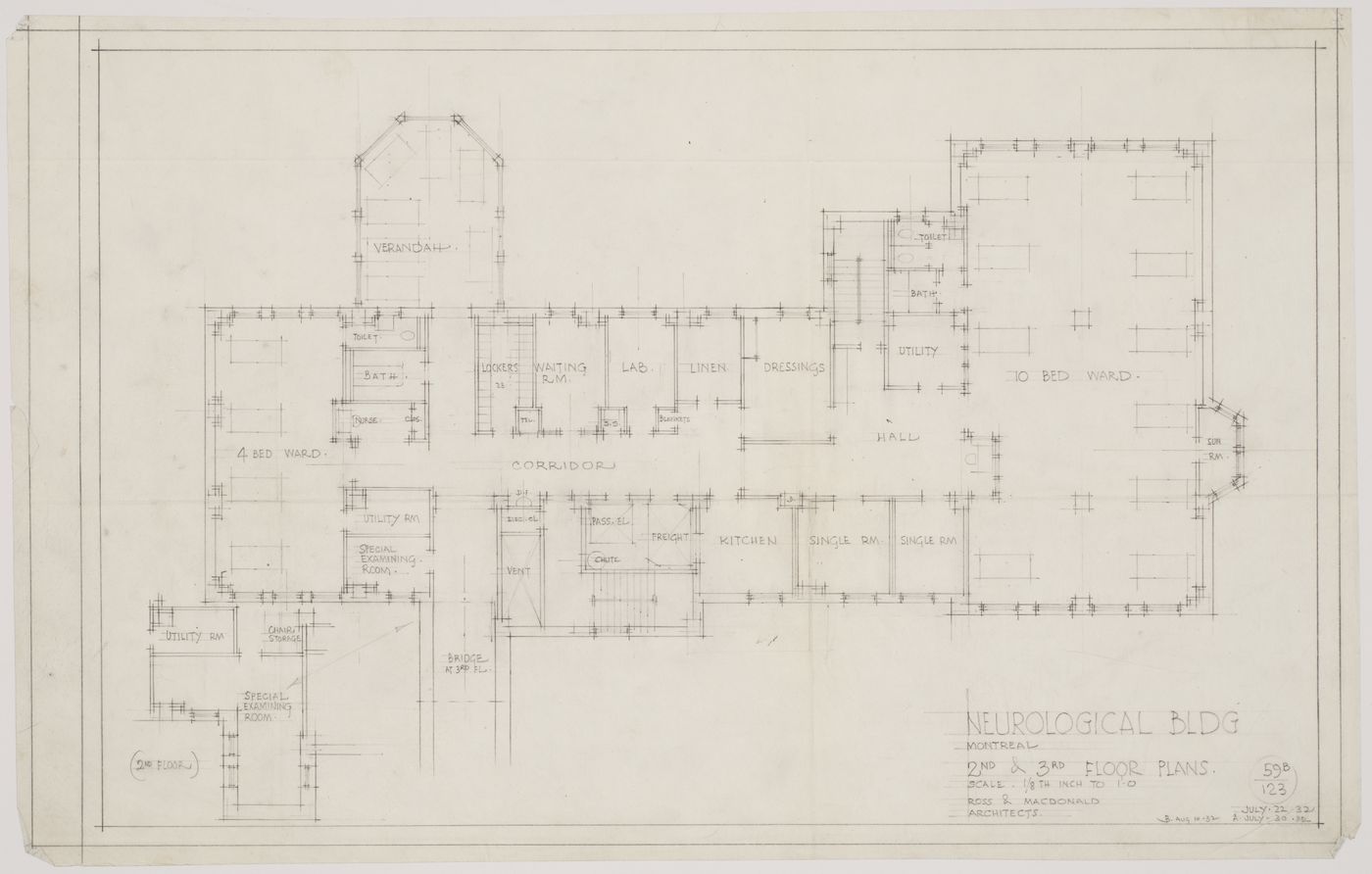 Montréal Neurological Institute, Montréal, Québec: second and third floor plans