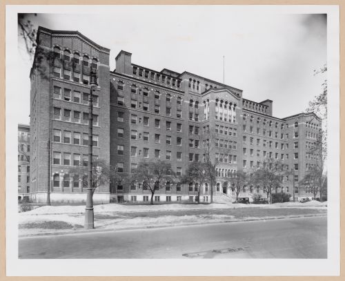 View of principal façade of the Brush Street Wing from across the street, Harper Hospital (now the Harper University Hospital), Brush Street, Detroit, Michigan