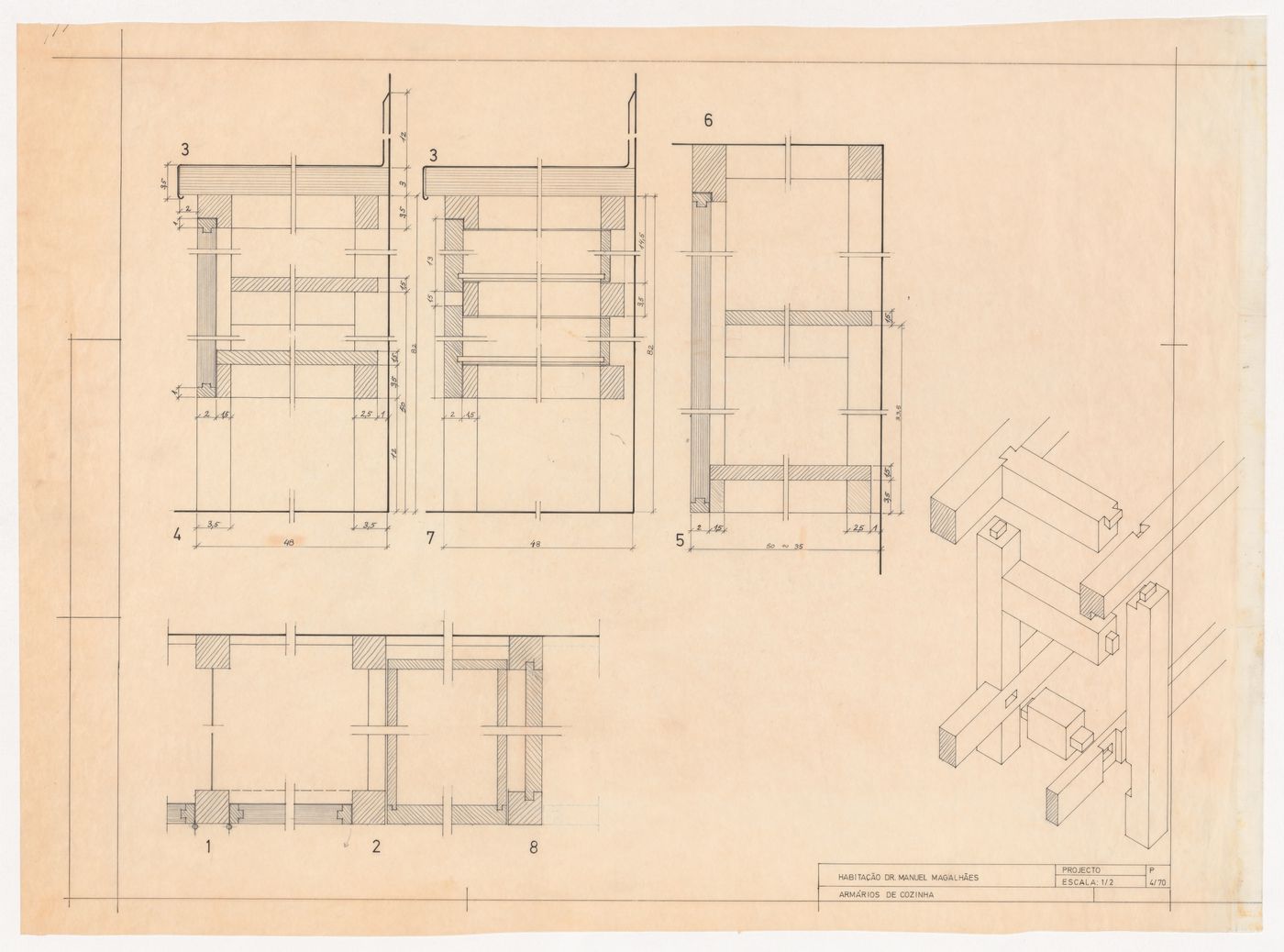 Drawings for kitchen cabinets for Casa Manuel Magalhães, Porto