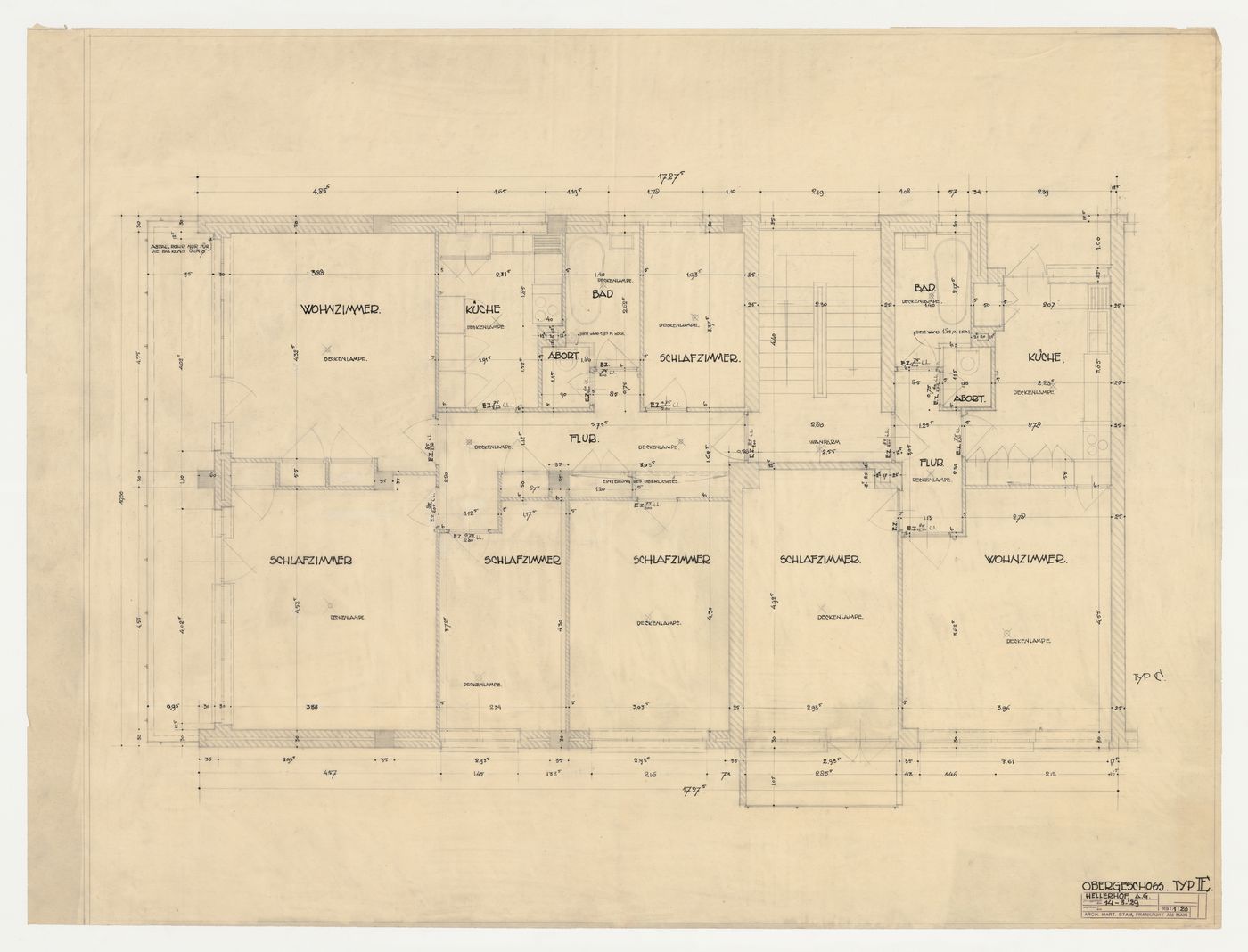 First floor plan for a type E store and housing unit, Hellerhof Housing Estate, Frankfurt am Main, Germany