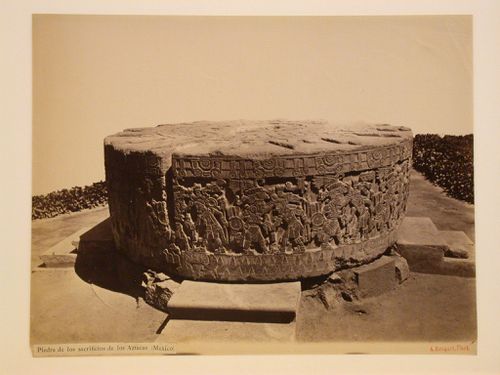 View of the Stone of Tizoc outside the National Museum, Mexico City, Mexico