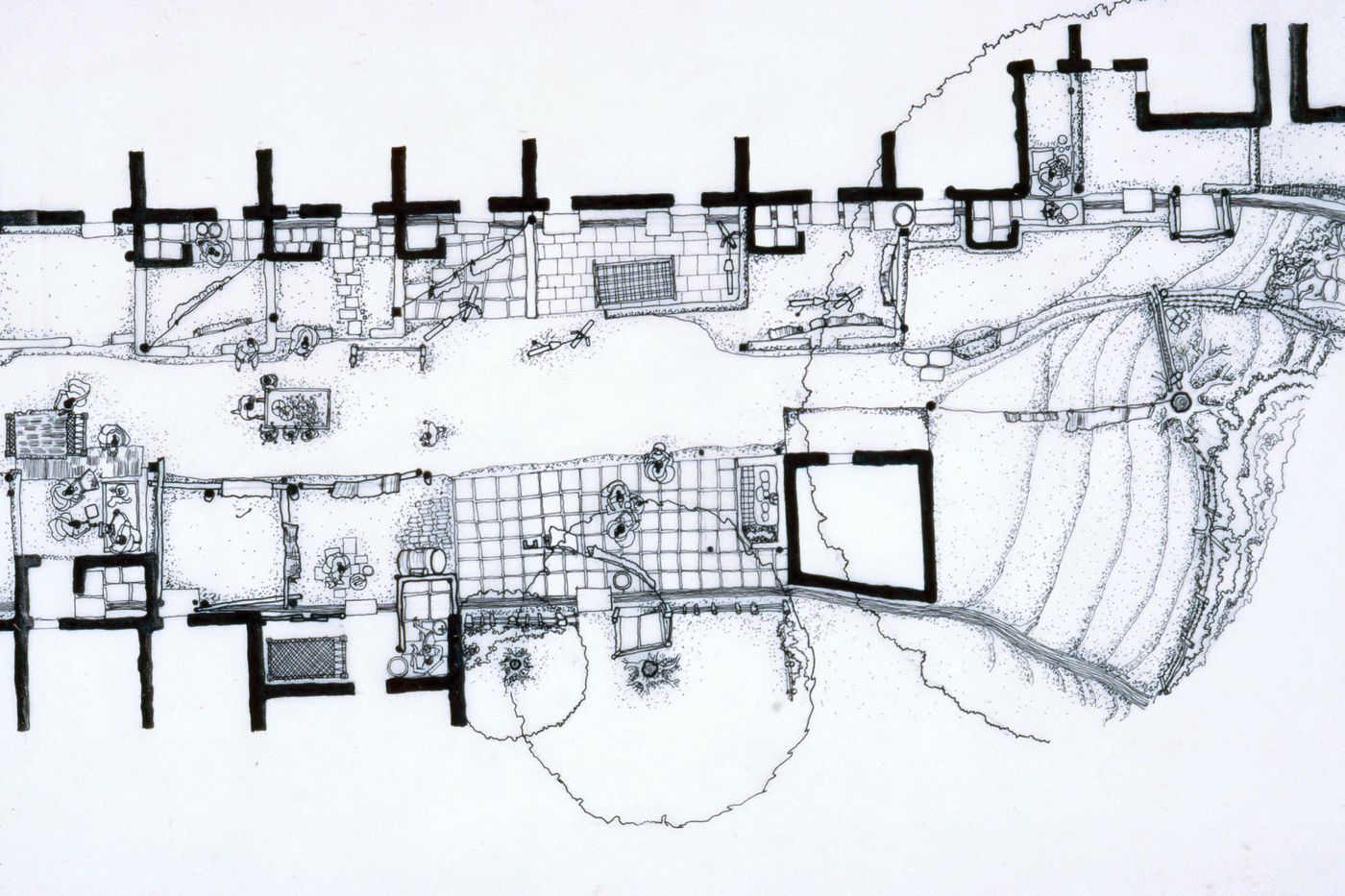 Plan of street and houses outdoor spaces used for the Human Settlement Training Package "Package 1: Planning guidelines"