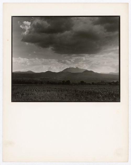 View of hills and agricultural land showing the pass to Cuernavaca, from Xochimilco, Mexico