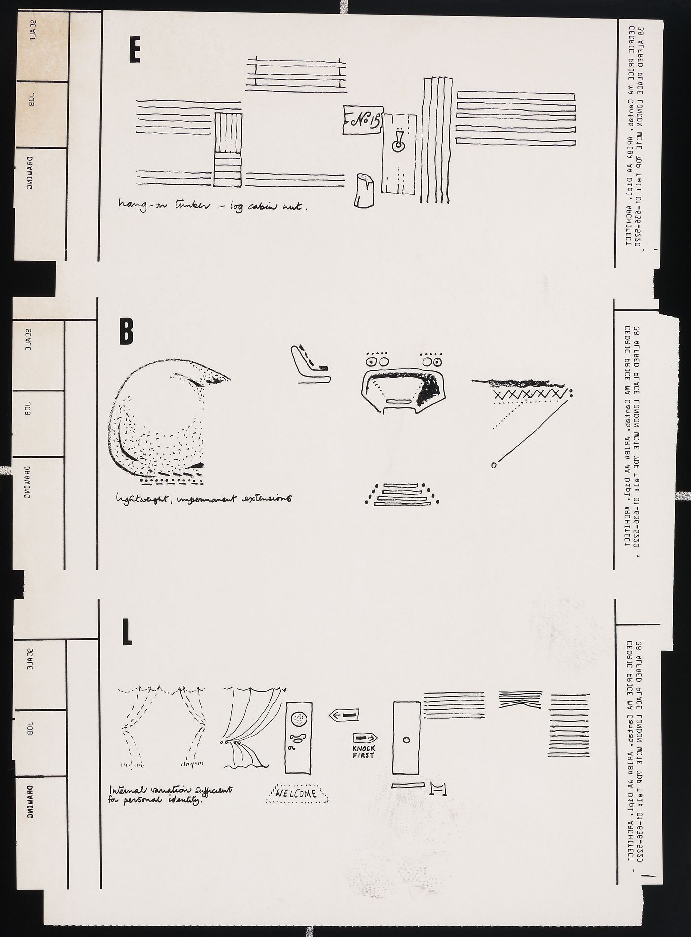 Housing Research: sketches of variations and extensions for a prefabricated house