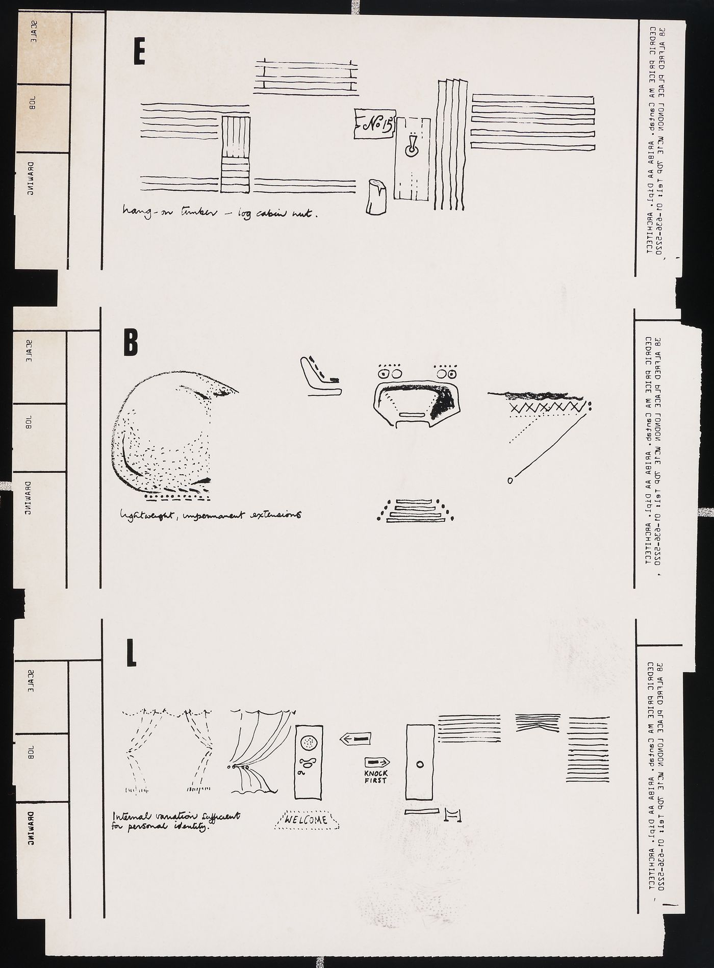 Housing Research: sketches of variations and extensions for a prefabricated house