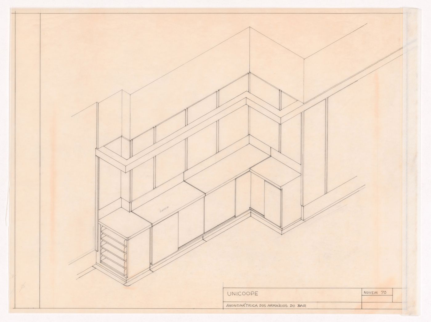 Axonometric view of bar cabinets for Cooperativa Unicoope Domus / Boavista , Porto, Portugal