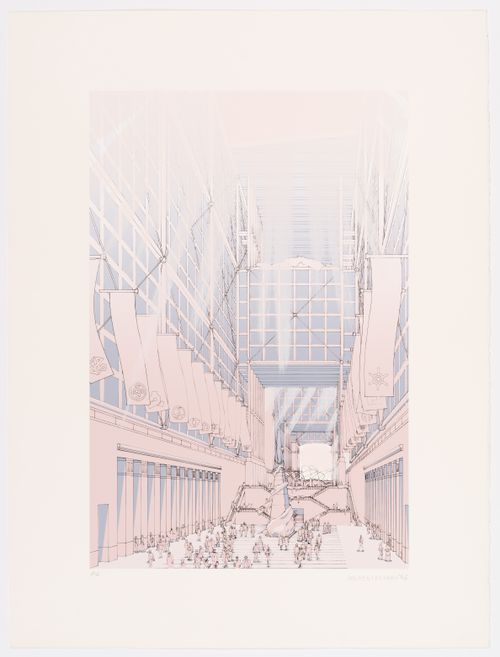 Perspective view of atrium for the Tokyo City Hall competition entry