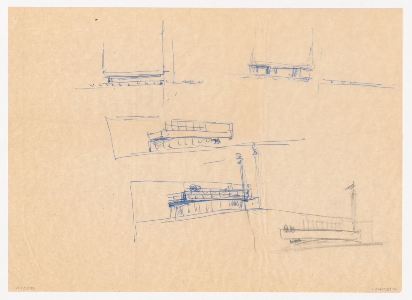 Sketch perspectives and sketch elevations for the north façade for the Congress Hall Complex, The Hague, Netherlands