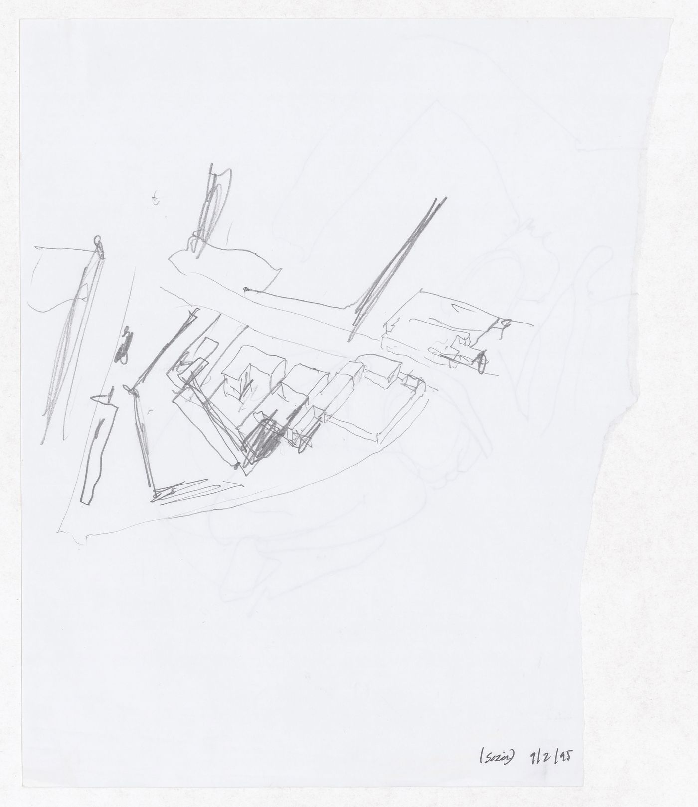 Sketch axonometric view for Plano de Pormenor do Rossio de São Brás, Évora, Portugal; verso: Sketch for Plano de Pormenor do Rossio de São Brás, Évora, Portugal