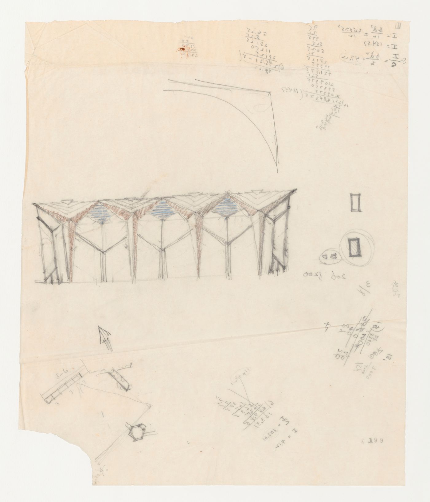 Wayfarers' Chapel, Palos Verdes, California: Sketch elevation and details for the chapel