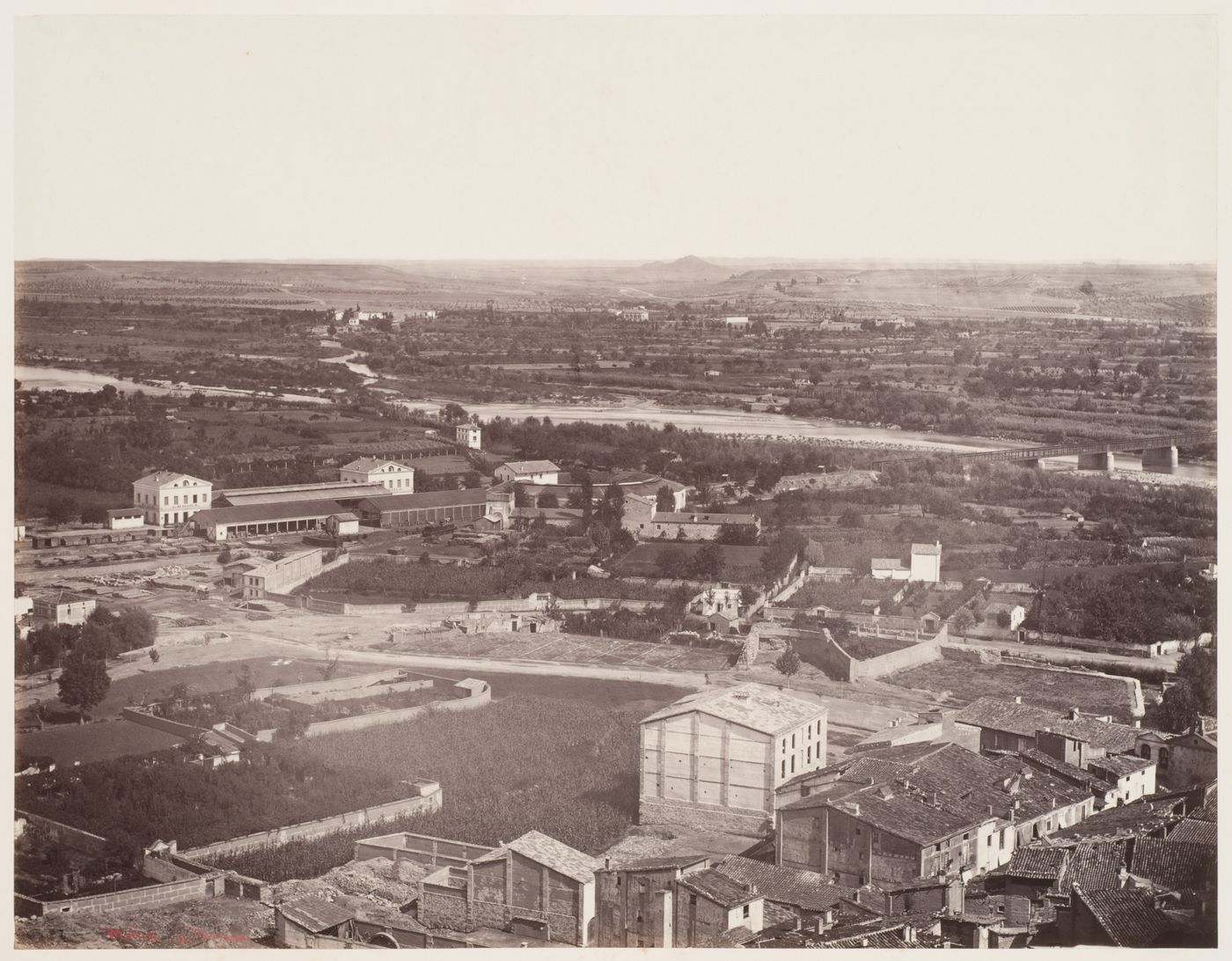 View of the railway station and plains, Lleida, Catalonia, Spain