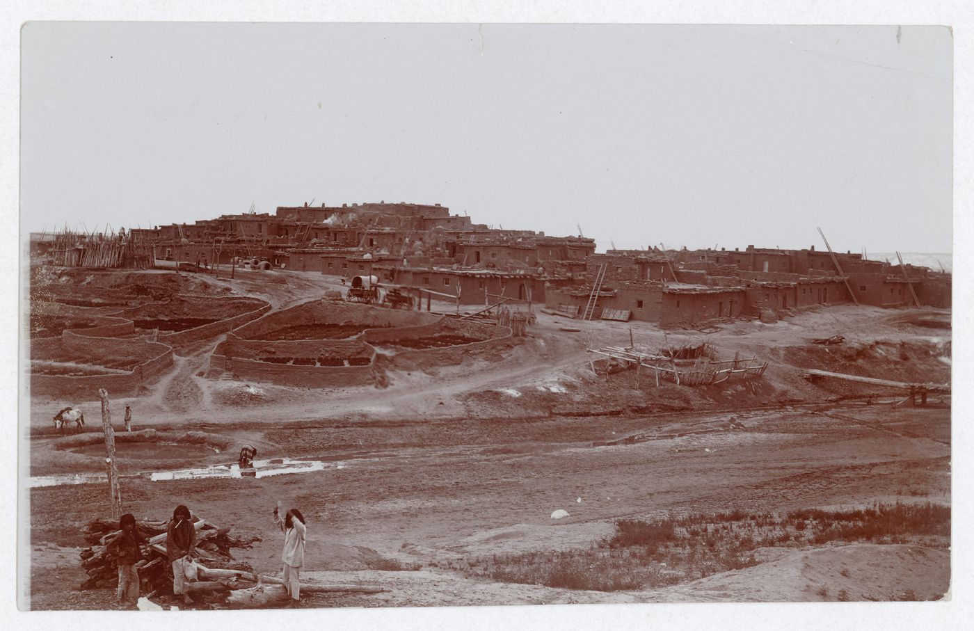 View of Zuni and waffle gardens with dry river bed in the foreground, New Mexico, United States