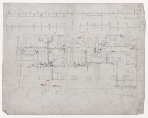 Monadnock Building, Chicago: Basement plan showing the plumbing system with sections for the exterior and division walls