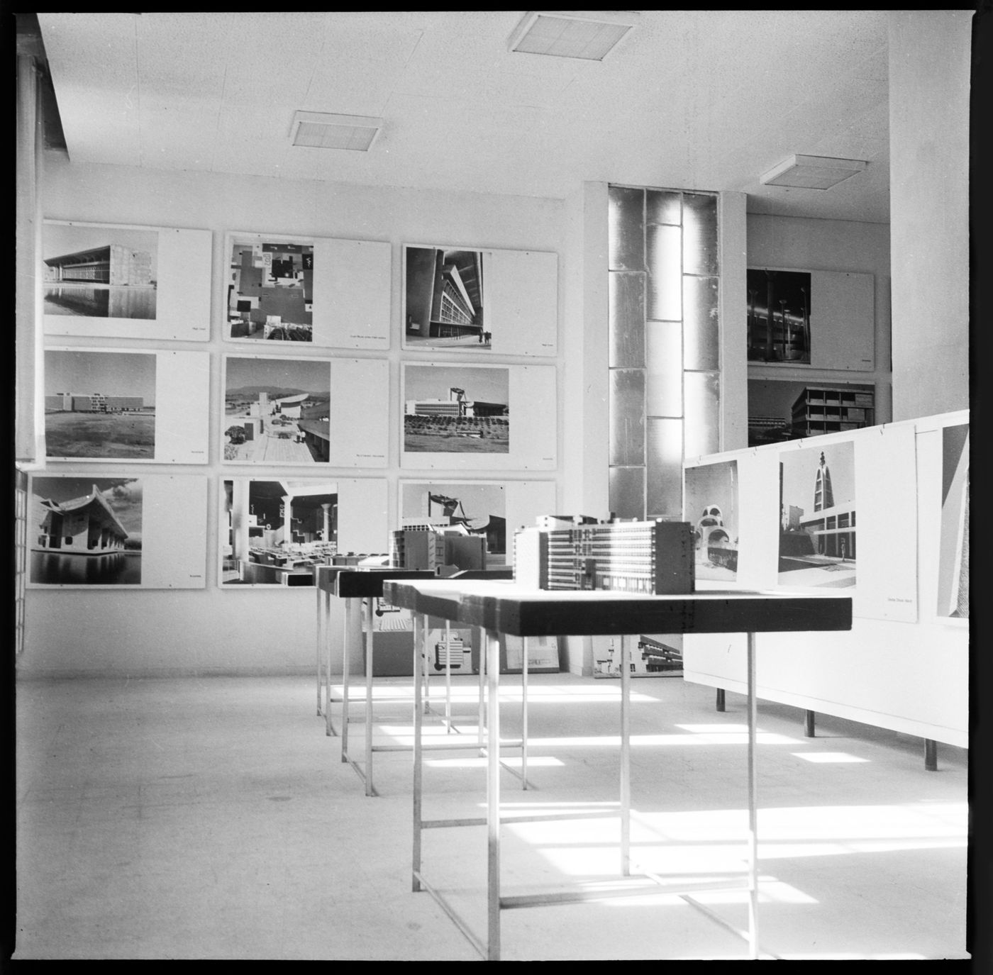 View of models and photographs of Chandigarh, possibly at an exhibition