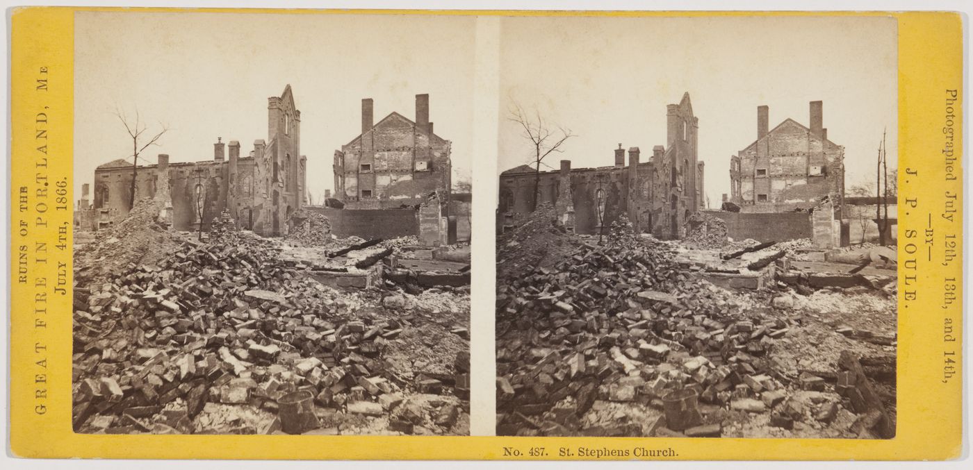 Ruins of St. Stephens Church after the Great Fire in Portland, Maine, on July 4, 1866
