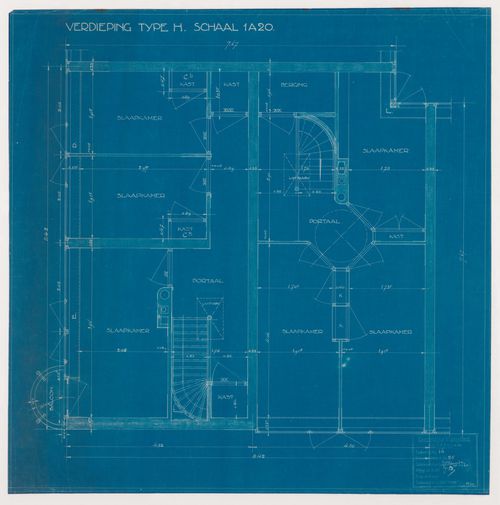 First floor plan for a type H housing unit for Kiefhoek Housing Estate, Rotterdam, Netherlands
