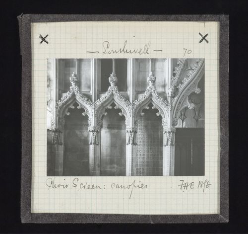 Detail view of canopies of choir screen, Southwell Minster, Southwell, Nottinghamshire, England