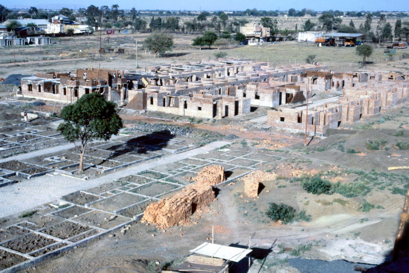 View of McGill's plot during construction at Aranya for the Aranya Housing Project, Indore, India