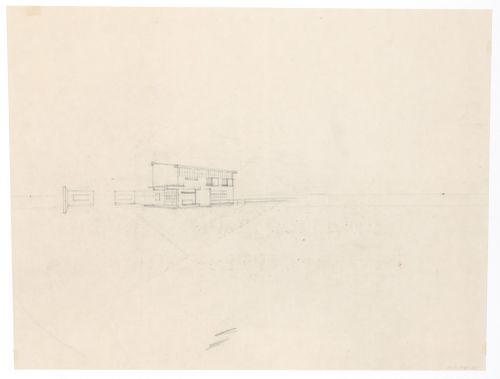 Perspective for De Hoge Veluwe the park-keeper's house showing the park gate [?], Otterloo, Netherlands