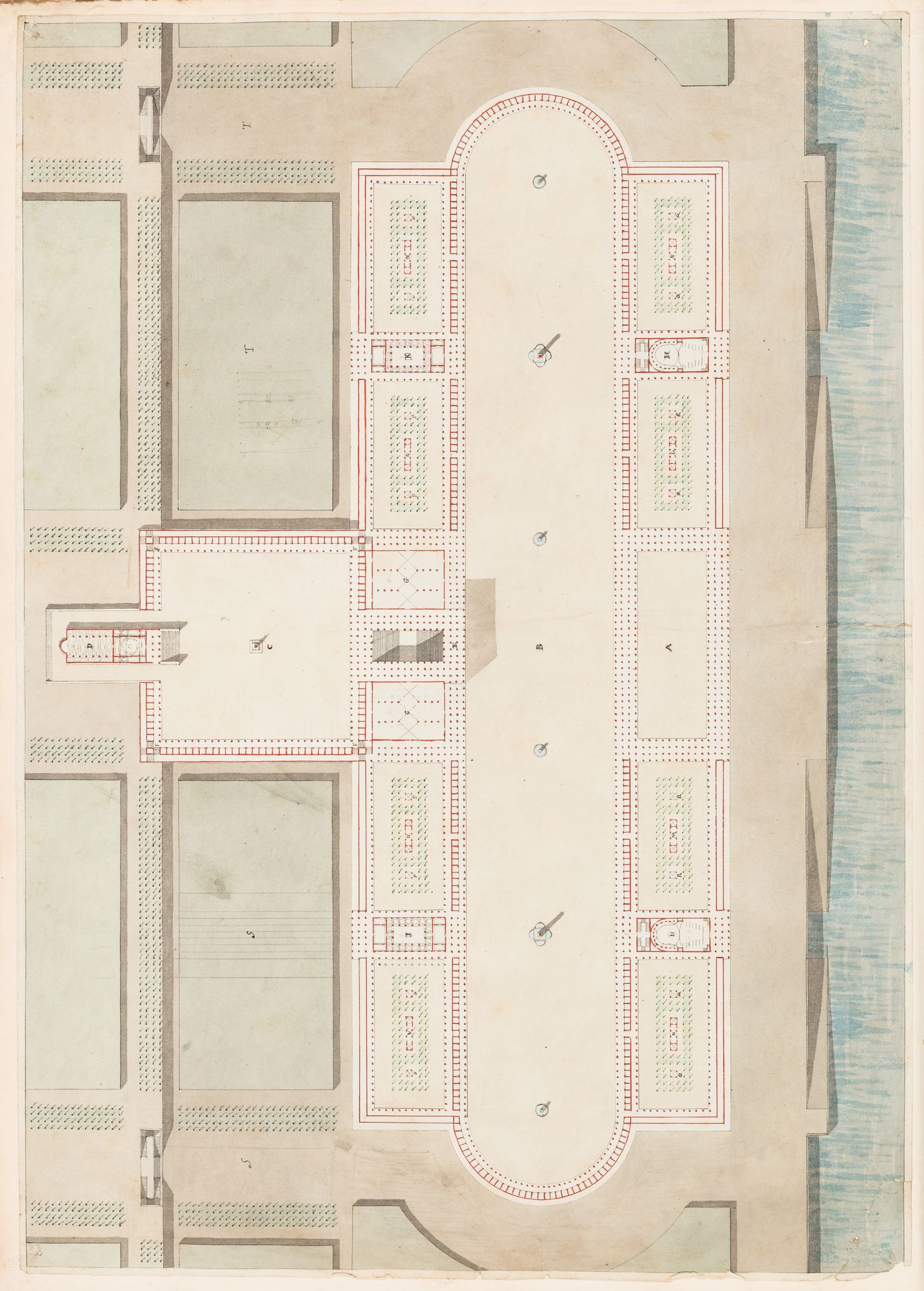 1802 Grand Prix Competition: Site plan for a public fair located on the banks of large river; verso: 1802 Grand Prix Competition: Plan for a public fair located on the banks of a large river