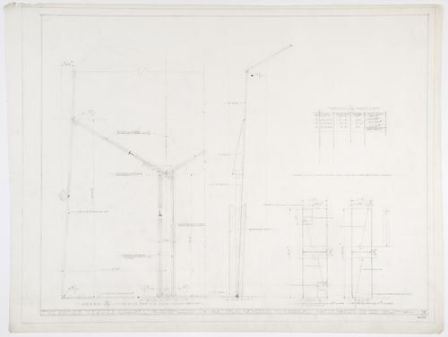 Wayfarers' Chapel, Palos Verdes, California: Elevations, details and list of materials for the assembly of a typical chapel side bay