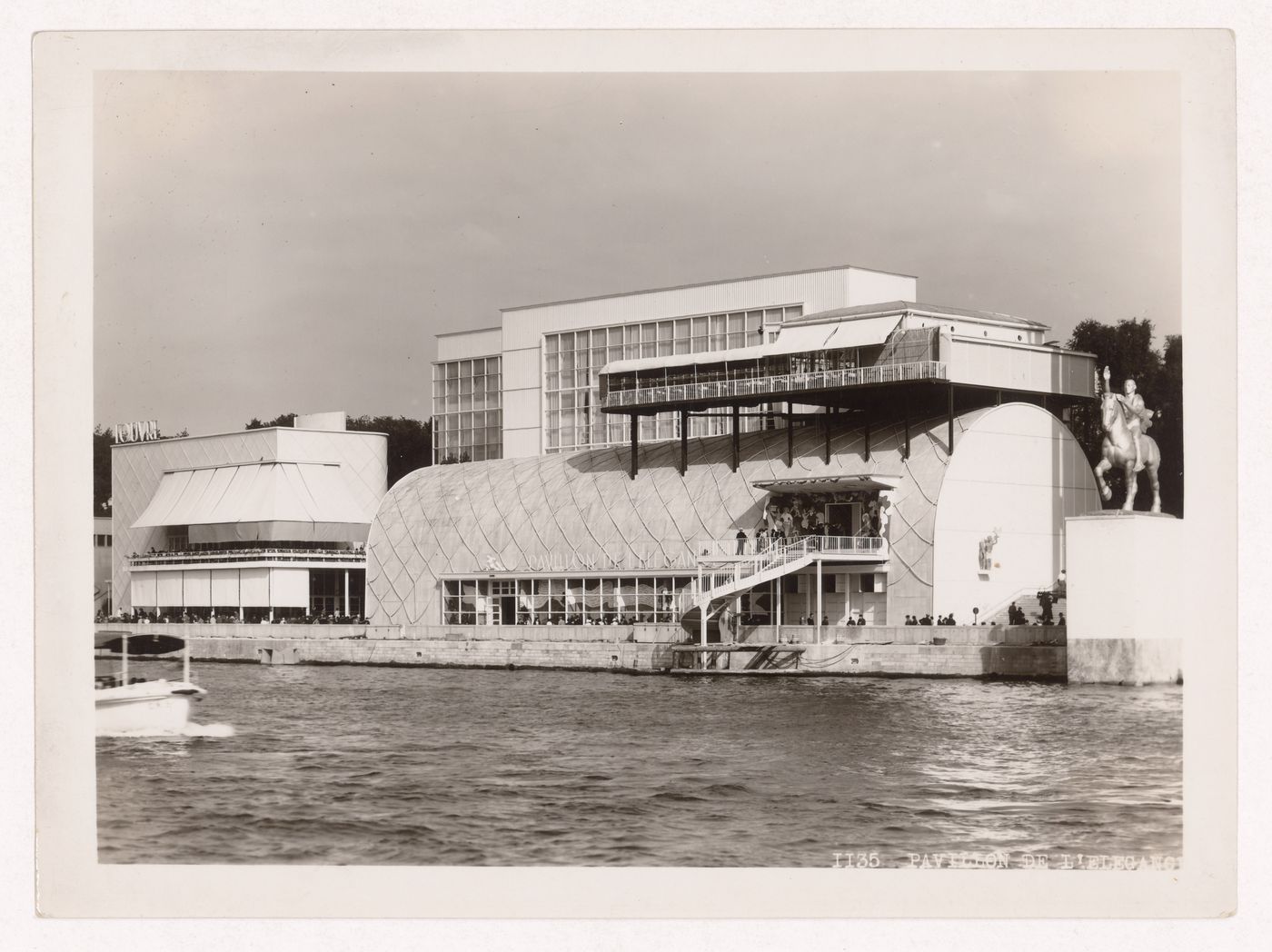 View of the Pavillon de l'Elegance et de la Parure, from the Siene, 1937 Exposition internationale, Paris, France