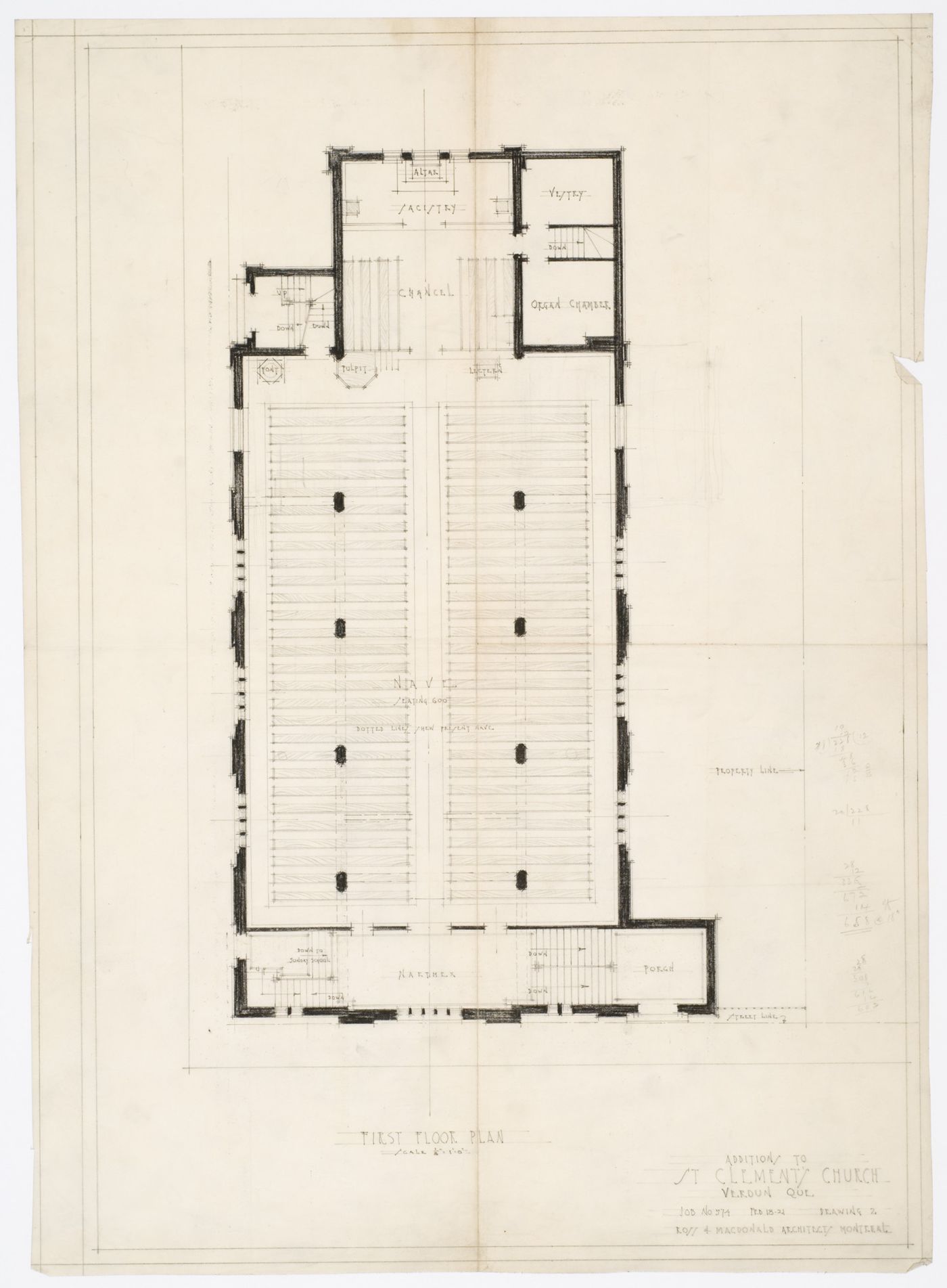 Ajouts au St. Clements Church, Verdun (maintenant Montréal), Québec : plan du rez-de-chaussée