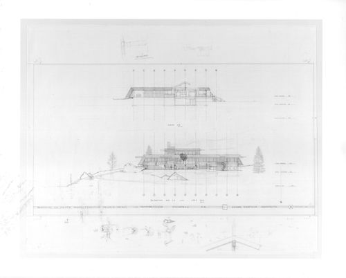 Élévation et coupe de la résidence pour M. et Mme Gaétan et Francine Delorme-Frigon, Lac Memphrémagog, Québec