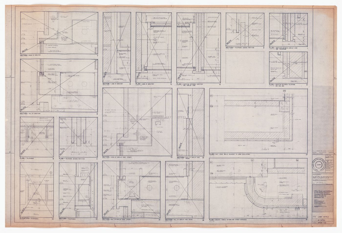 Construction lobby details for The Robert Simpson Company Limited Downtown Store, Office Tower and Additions, Toronto