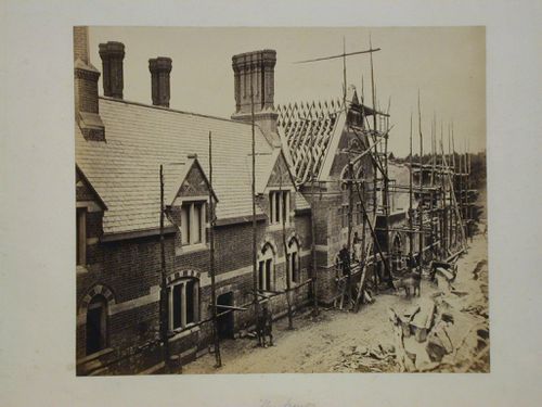Partial view of the north façade of Voelas Hall under construction, Pentrefoelas, Denbighshire, Wales