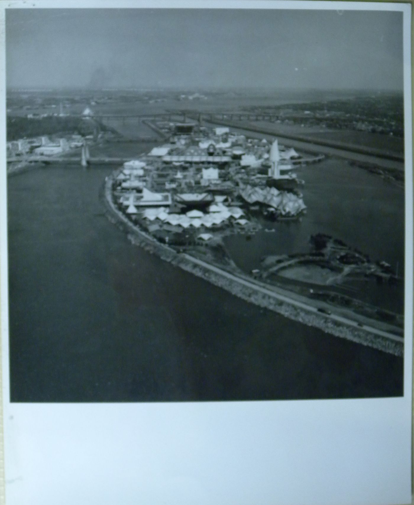 Aerial view of Île Notre-Dame site, Expo 67, Montréal, Québec