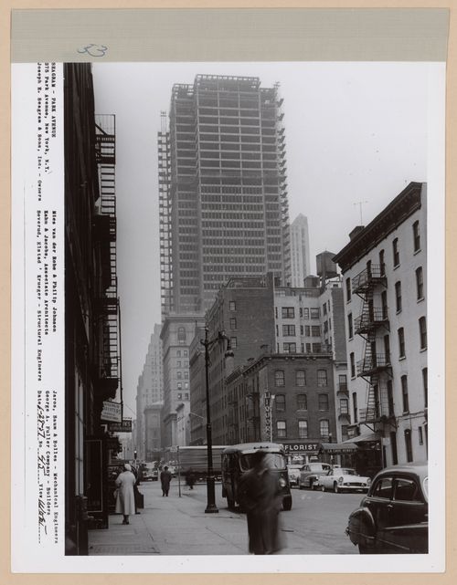 Seagram building under construction, 375 Park avenue, New York, N.Y., west view