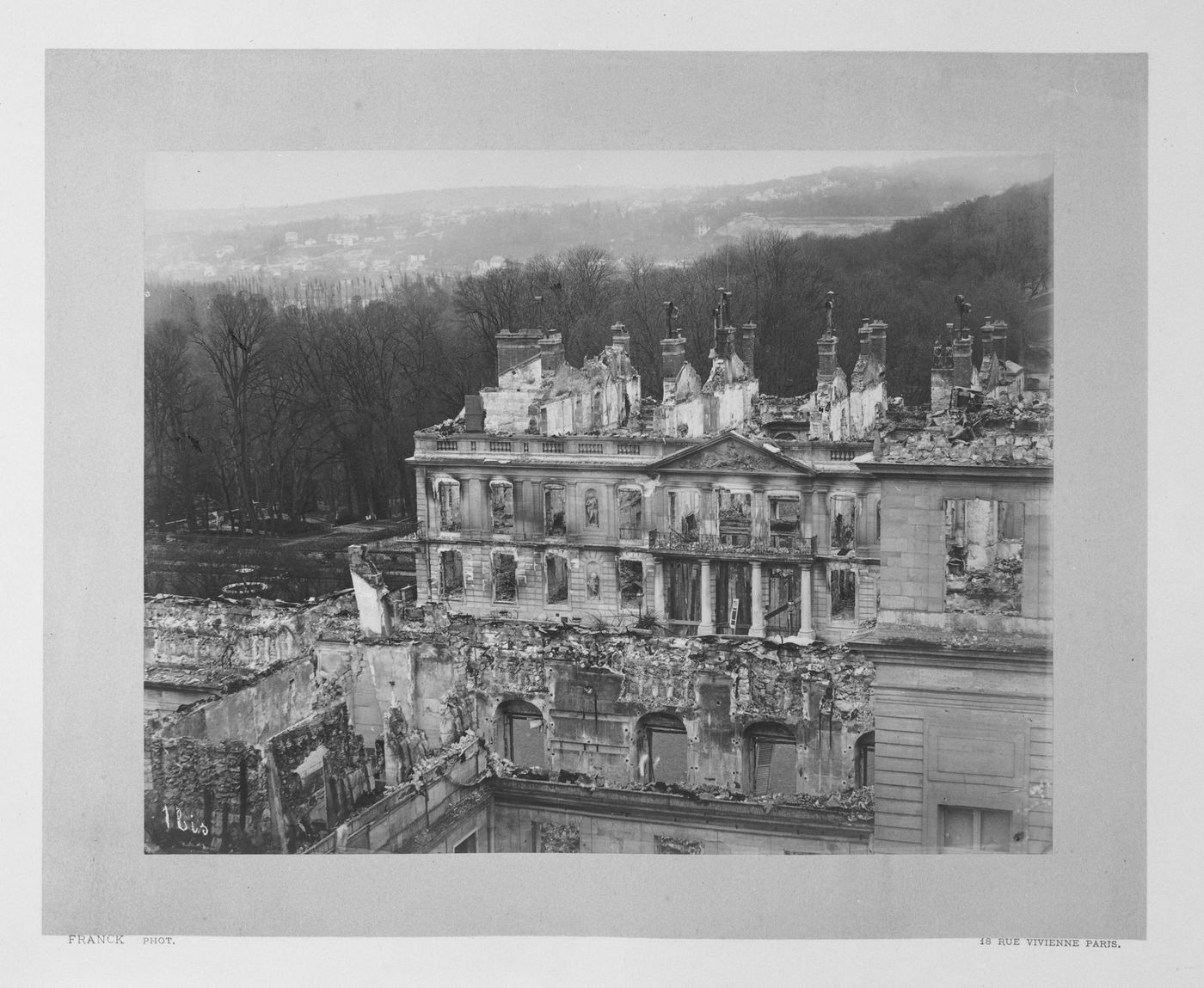 View looking down into a portion of the ruins of the Château de Saint-Cloud, Saint-Cloud, France