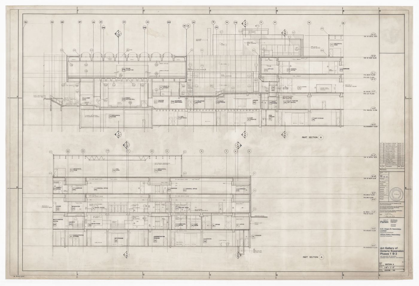 Sections for Henry Moore Sculpture Centre, Art Gallery of Ontario, Stage I Expansion, Toronto