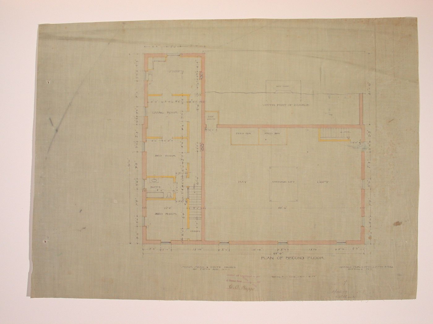 Foundation plan of a stable for Charles H. Williams at 690 Delaware Avenue, Buffalo, New York