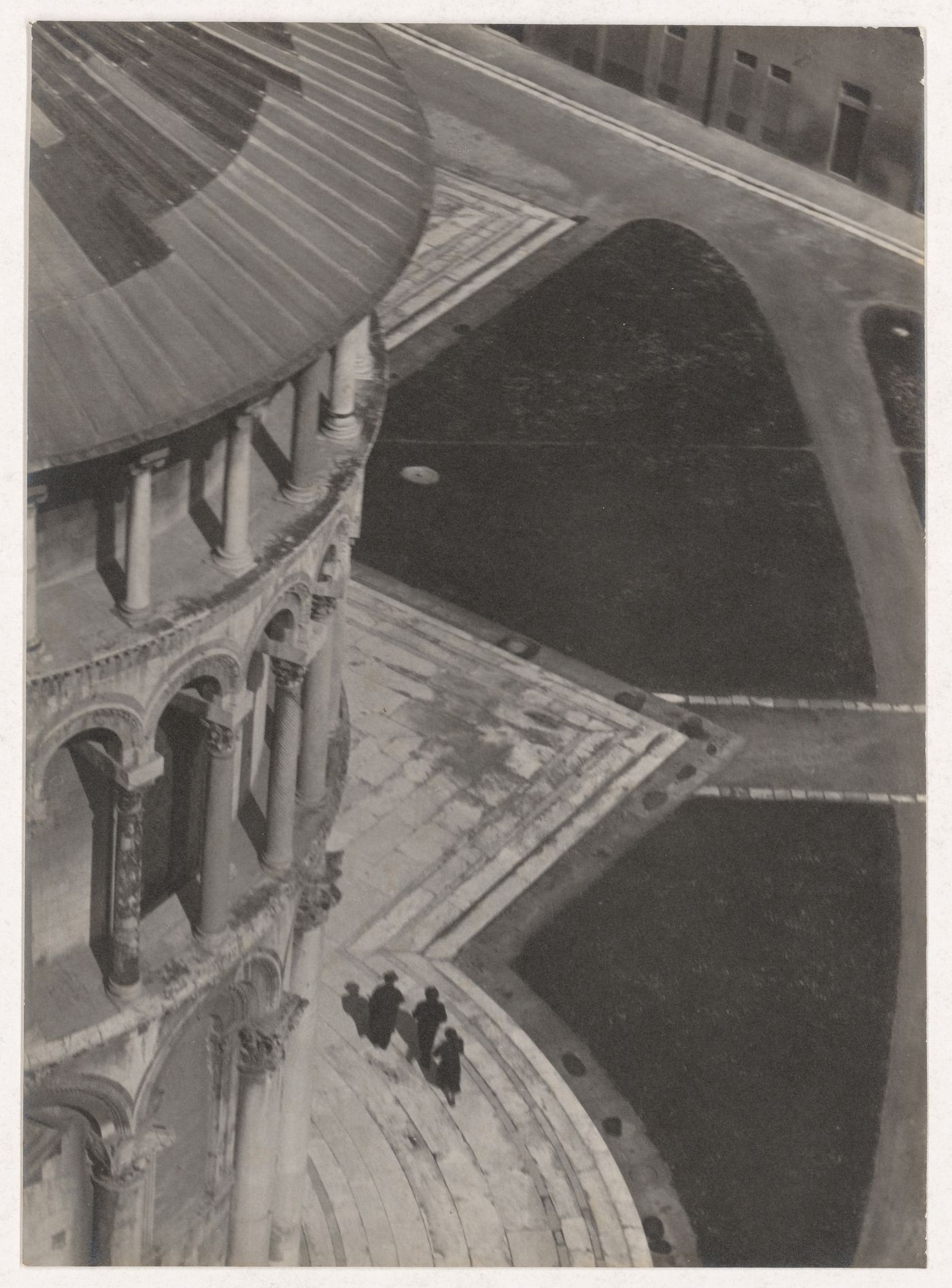 View from above of the Leaning Tower and courtyard, Pisa, Italy