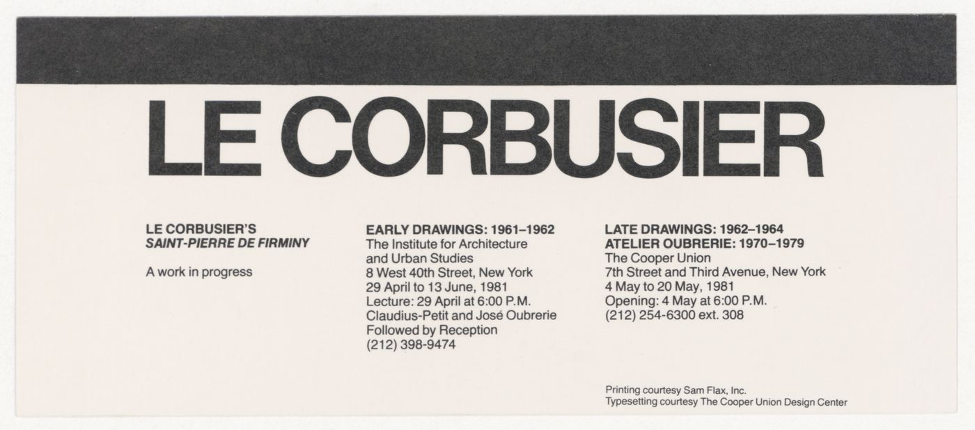 Flyer for Le Corbusier exhibitions at IAUS and The Cooper Union