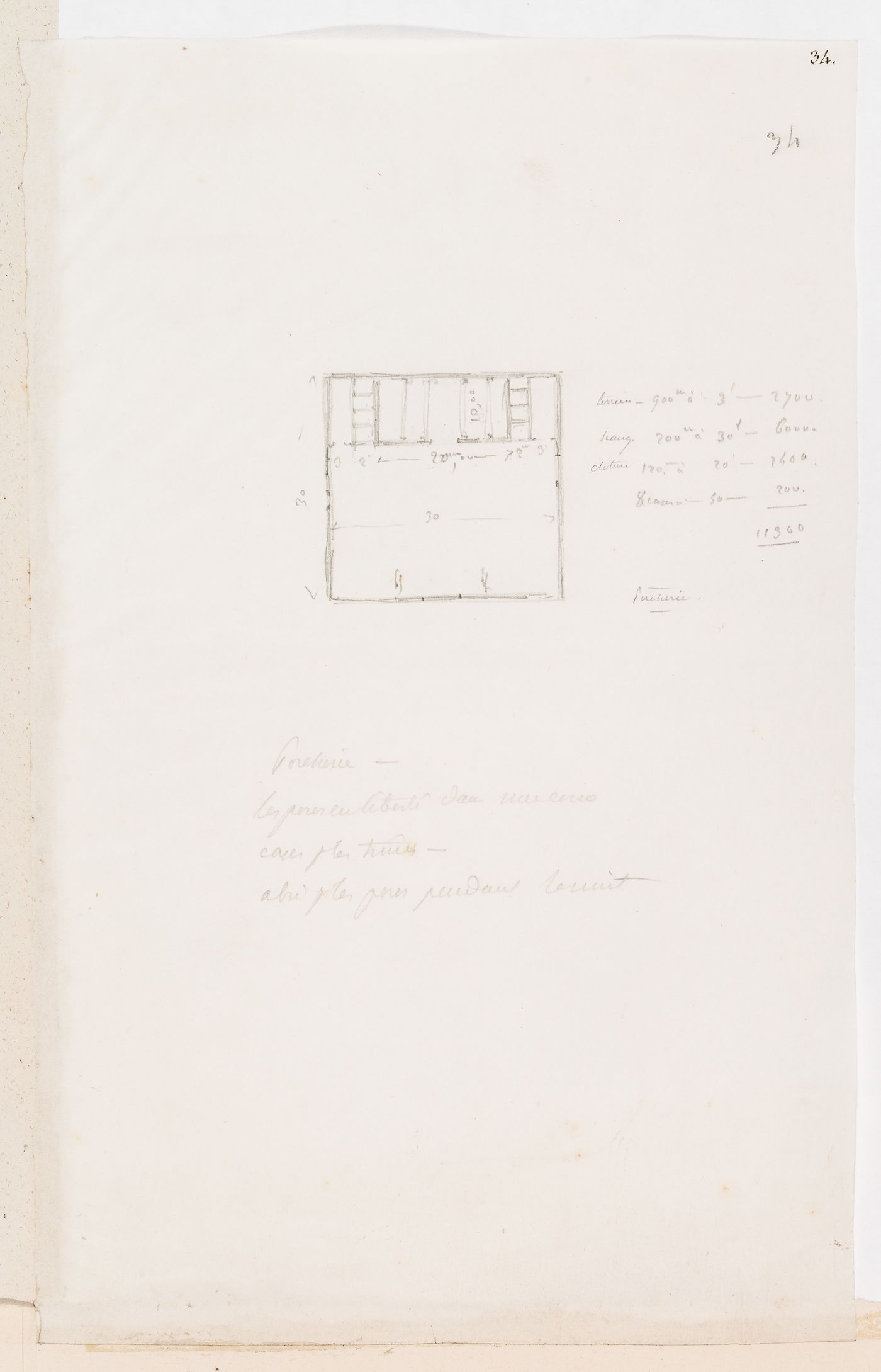 Project for a horse slaughterhouse, Plaine de Grenelle: Plan for a "porcherie"