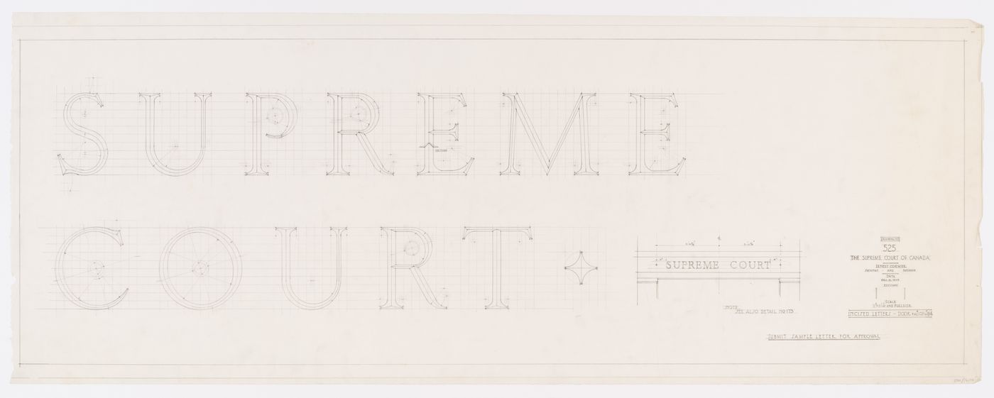 Détails du lettrage ''Supreme Court'' des portes, Cour suprême du Canada, Ottawa, Ontario, Canada (1937-1953, 1977)