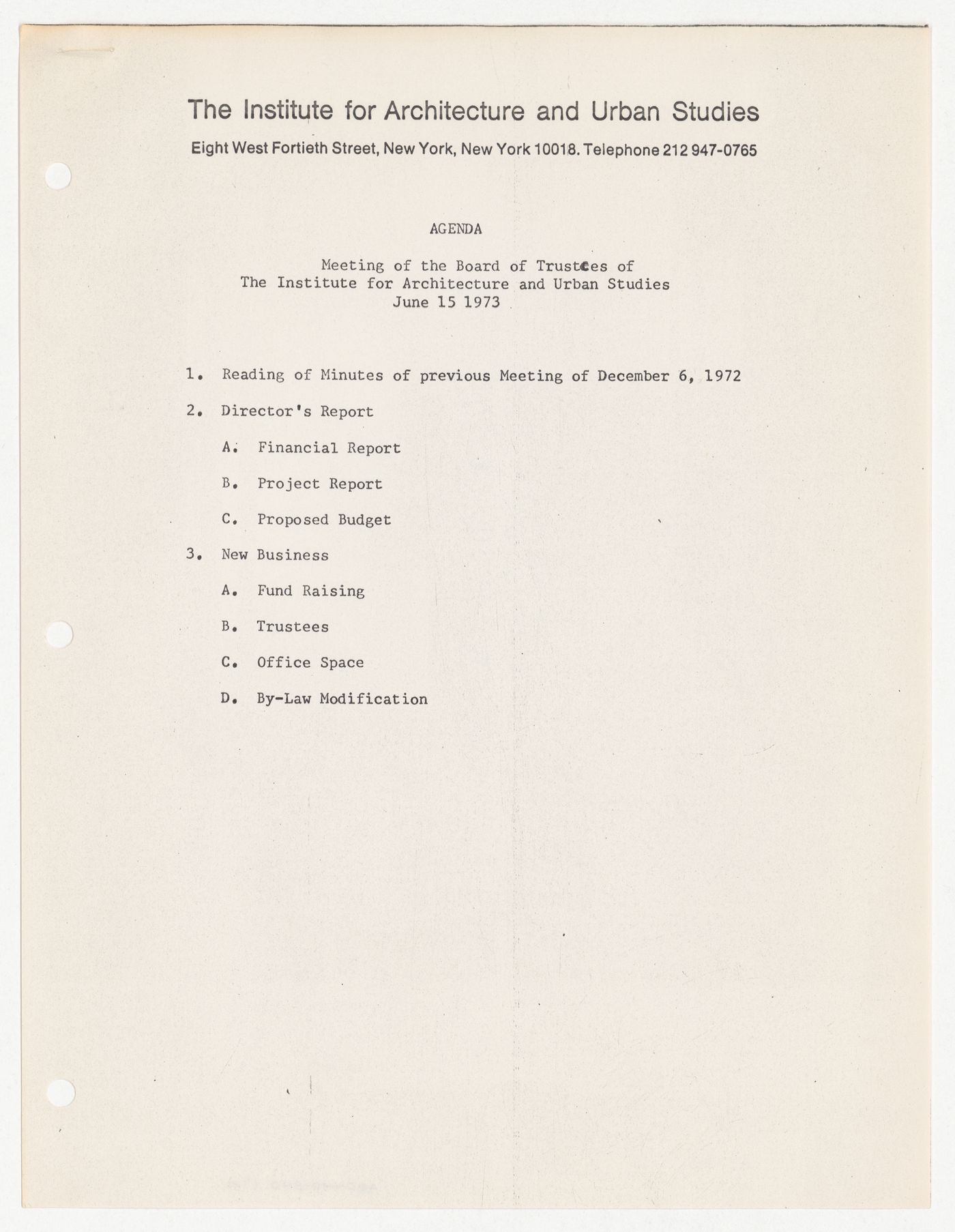 Agenda for meeting of the Board of Trustees with attached debt list, current accounts payable, proposed budget for financial year 1973-1974, and projected income for financial year 1973-1974