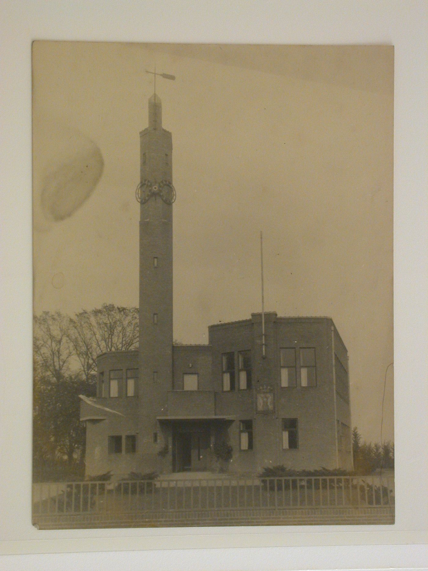 View of the principal façade of the Raadhuis [Town Hall] showing the clock tower, Raadhuisstraat 3, Usquert, Netherlands