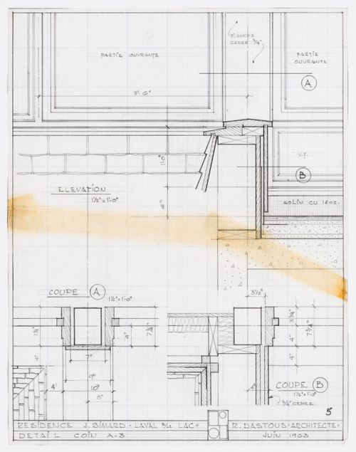 Élévation et coupes de détails pour Résidence Jean Simard, Laval-sur-le-Lac, Québec