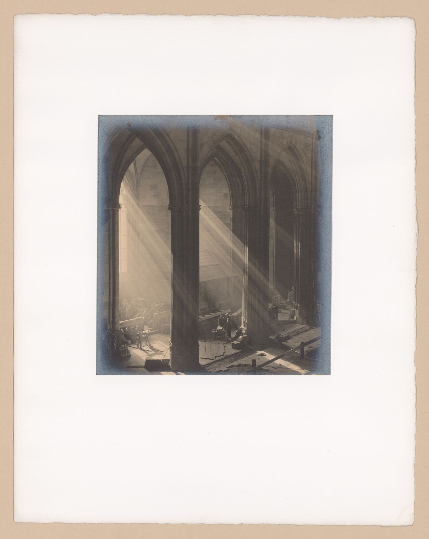 Plate from portfolio ''Svaty Vit (St. Vitus or St. Guy), various interior and exterior views of the cathedral under construction, Prague, Czech Republic''
