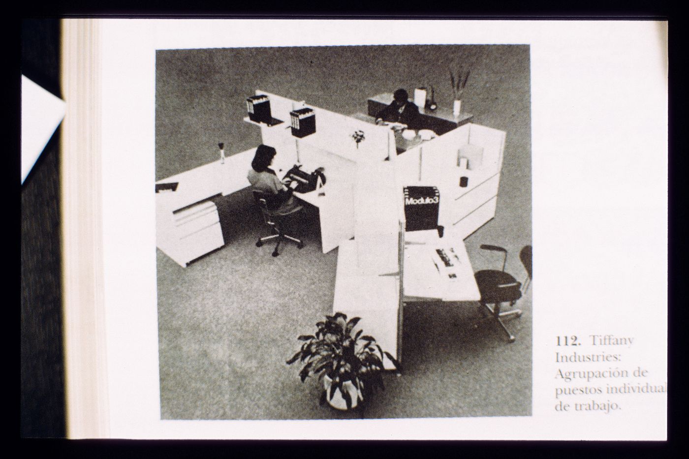 Slide of a photograph of a grouping of individual workstations, by Tiffany Industries