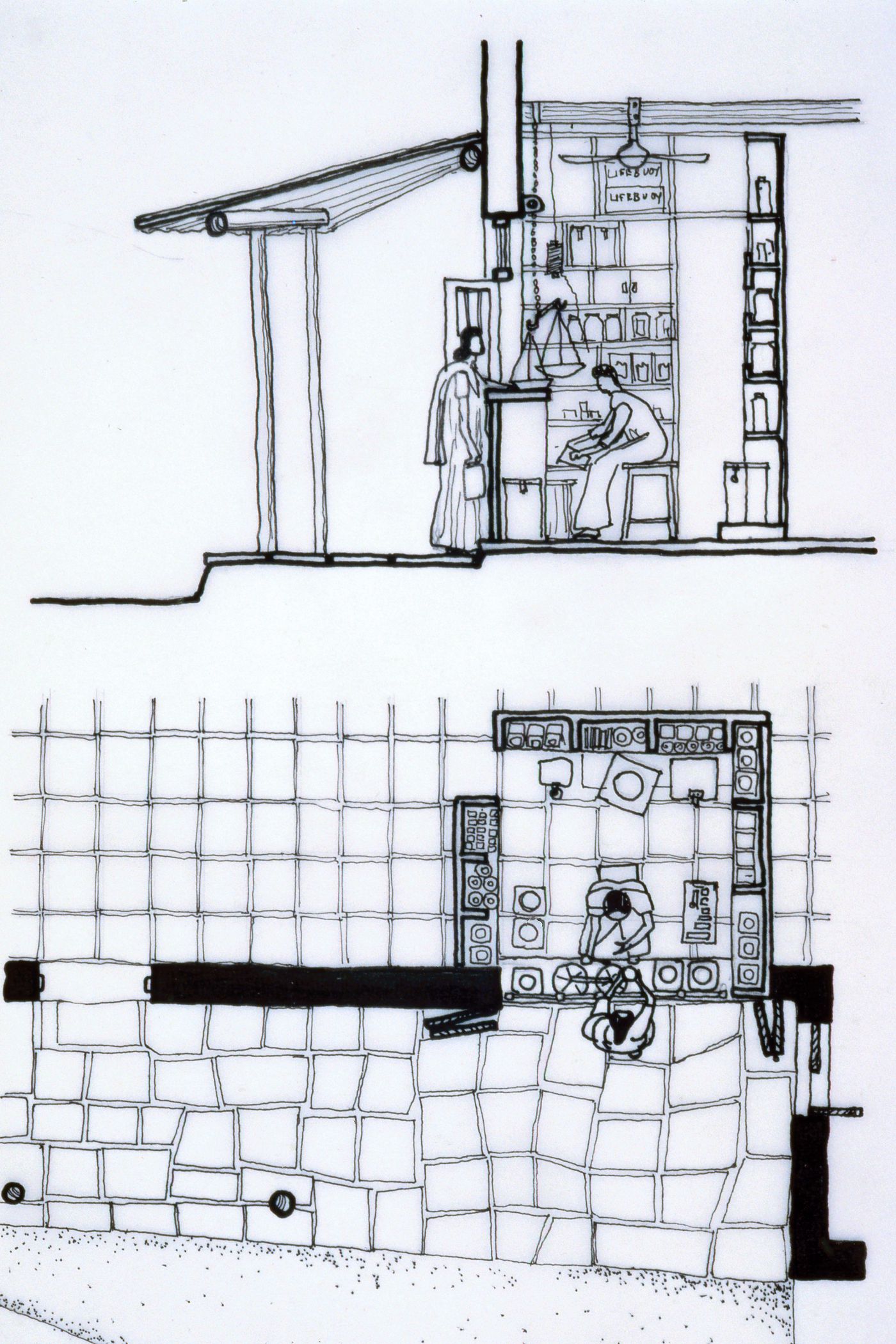 Section and plan of small shop used for the Human Settlement Training Package "Package 1: Planning guidelines"