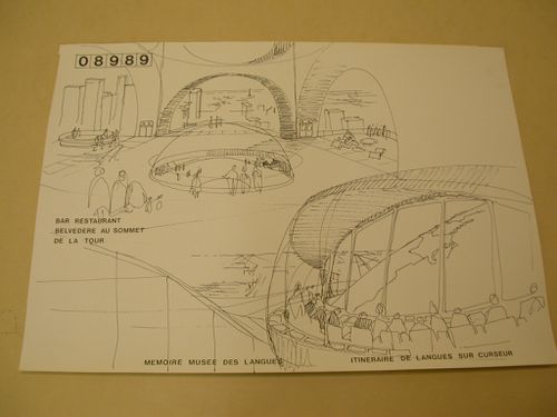 Reprographie d'un dessin, Tour de la Défense, Concours international d'architecture pour la Tête Défense, Paris, France : Perspectives