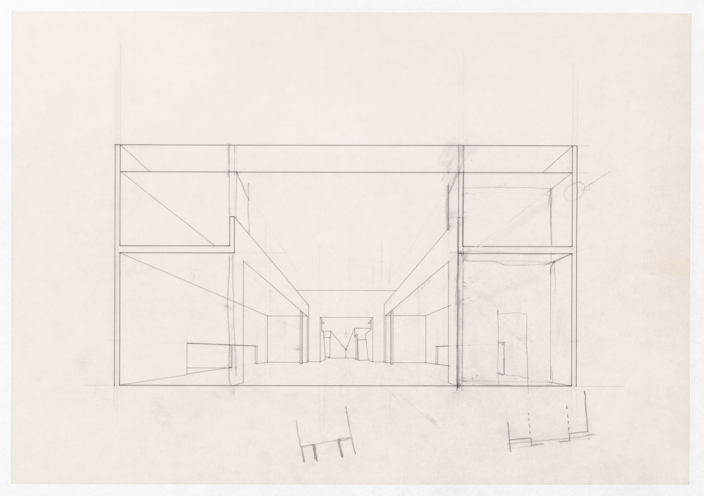 Interior perspective for Centro Cultural de Sines, Sines, Portugal